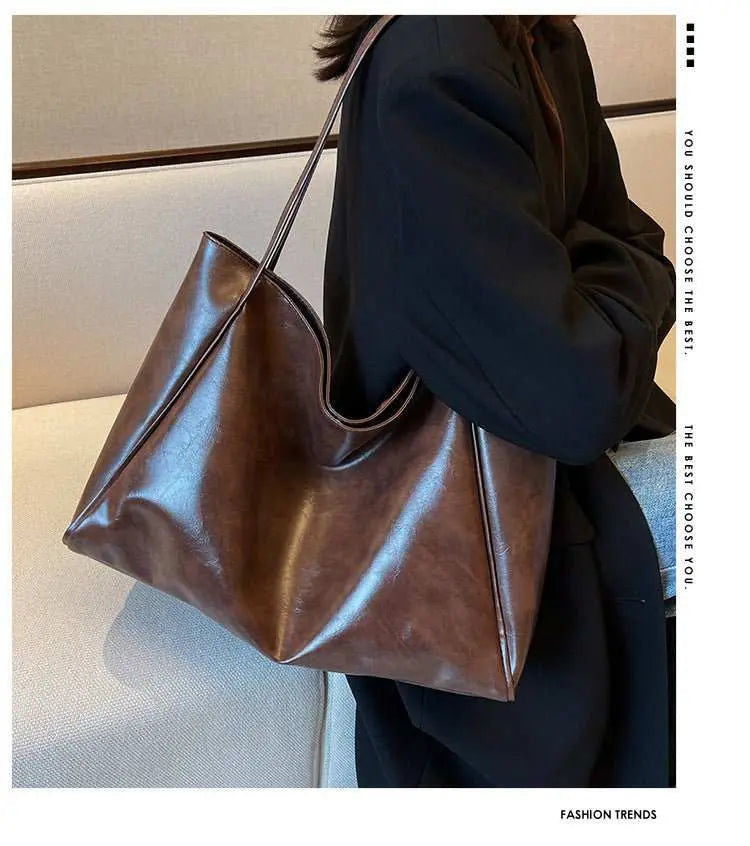 Vintage Women's Tote Bag Athletic Casual Fashion Large Capacity Leather Shoulder Bag Shopper Harajuku Simple Handbag - AMIR BAGS INDIA PRIVATE LIMITED
