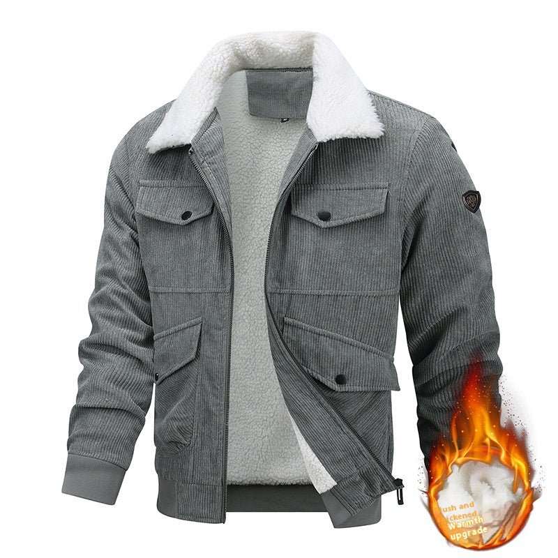 Winter Lapel Fleece Jacket With Pockets Warm Thicken Cotton Coat Men's Clothing - AMIR BAGS INDIA PRIVATE LIMITED