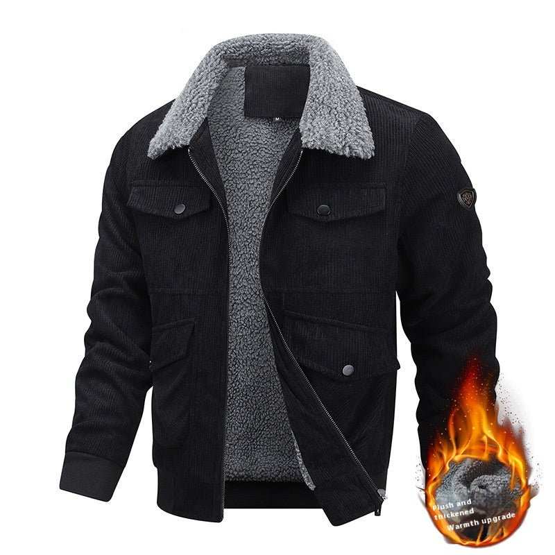 Winter Lapel Fleece Jacket With Pockets Warm Thicken Cotton Coat Men's Clothing - AMIR BAGS INDIA PRIVATE LIMITED