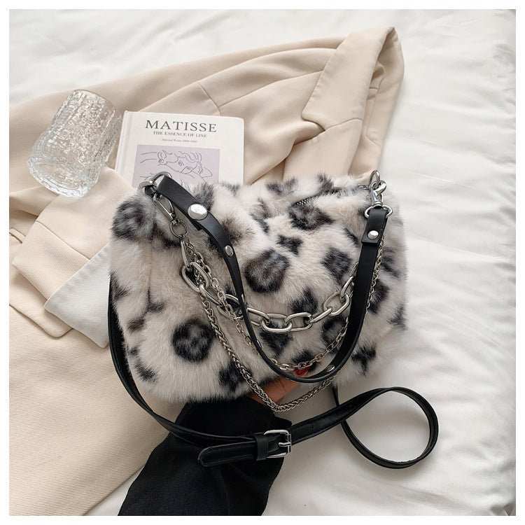 Winter Plush Bags Chain Shoulder Bag Women Flowers Print Handbags - AMIR BAGS INDIA PRIVATE LIMITED