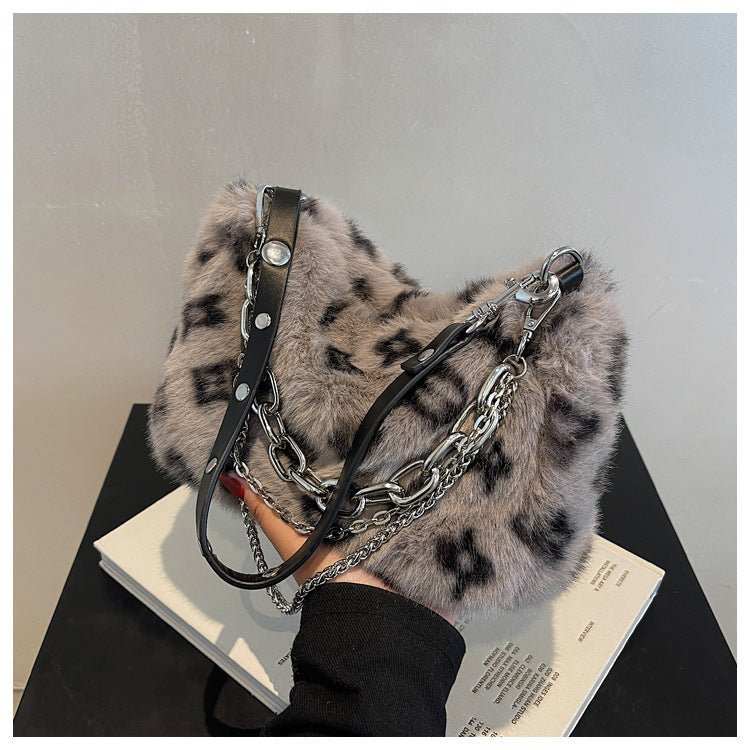 Winter Plush Bags Chain Shoulder Bag Women Flowers Print Handbags - AMIR BAGS INDIA PRIVATE LIMITED
