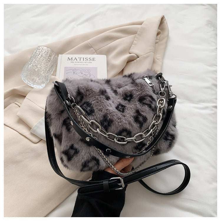 Winter Plush Bags Chain Shoulder Bag Women Flowers Print Handbags - AMIR BAGS INDIA PRIVATE LIMITED