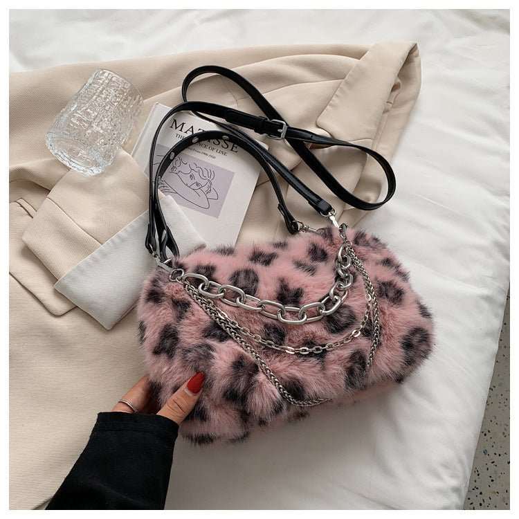 Winter Plush Bags Chain Shoulder Bag Women Flowers Print Handbags - AMIR BAGS INDIA PRIVATE LIMITED