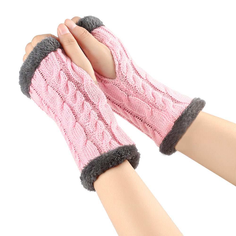 Winter Plush Gloves Twist Knitted Fingerless Fleece Gloves Women Warm Thickened Woolen Gloves - AMIR BAGS INDIA PRIVATE LIMITED