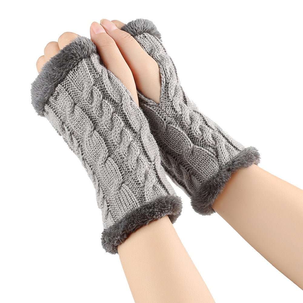 Winter Plush Gloves Twist Knitted Fingerless Fleece Gloves Women Warm Thickened Woolen Gloves - AMIR BAGS INDIA PRIVATE LIMITED
