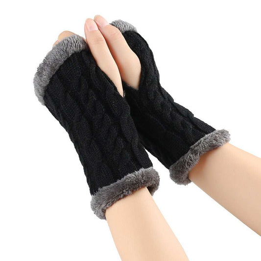 Winter Plush Gloves Twist Knitted Fingerless Fleece Gloves Women Warm Thickened Woolen Gloves - AMIR BAGS INDIA PRIVATE LIMITED