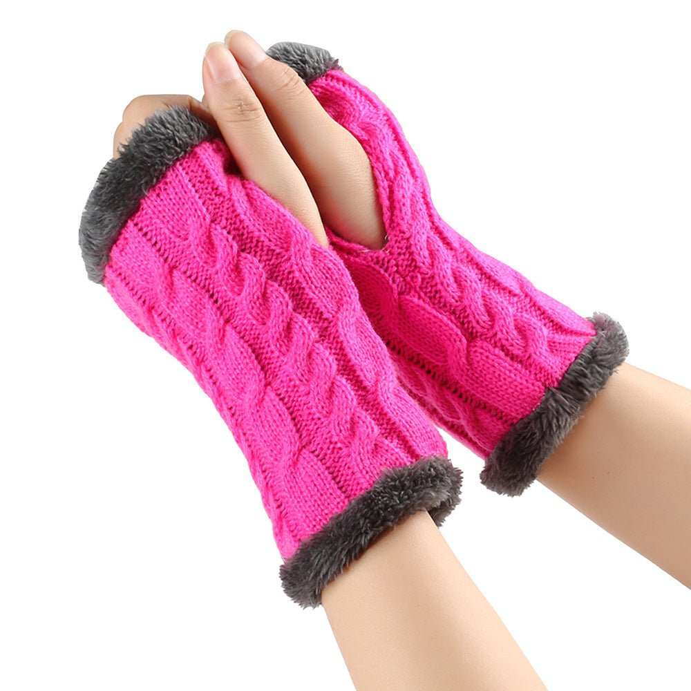 Winter Plush Gloves Twist Knitted Fingerless Fleece Gloves Women Warm Thickened Woolen Gloves - AMIR BAGS INDIA PRIVATE LIMITED