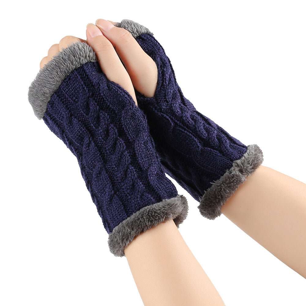 Winter Plush Gloves Twist Knitted Fingerless Fleece Gloves Women Warm Thickened Woolen Gloves - AMIR BAGS INDIA PRIVATE LIMITED