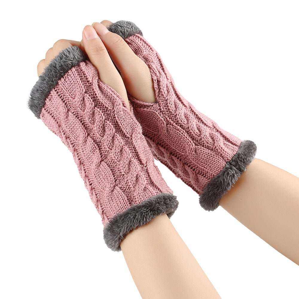 Winter Plush Gloves Twist Knitted Fingerless Fleece Gloves Women Warm Thickened Woolen Gloves - AMIR BAGS INDIA PRIVATE LIMITED