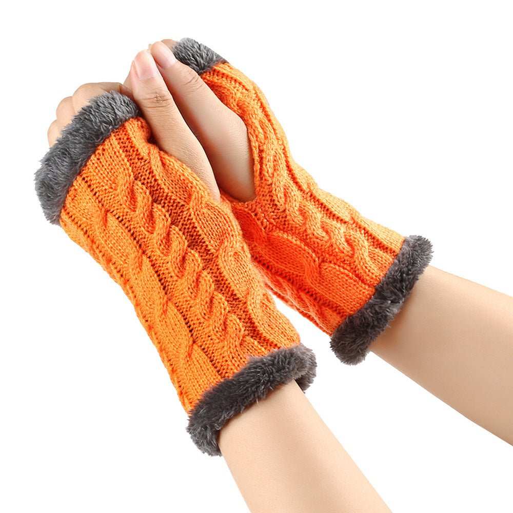 Winter Plush Gloves Twist Knitted Fingerless Fleece Gloves Women Warm Thickened Woolen Gloves - AMIR BAGS INDIA PRIVATE LIMITED