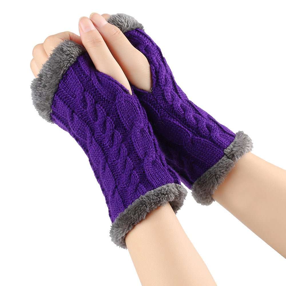 Winter Plush Gloves Twist Knitted Fingerless Fleece Gloves Women Warm Thickened Woolen Gloves - AMIR BAGS INDIA PRIVATE LIMITED