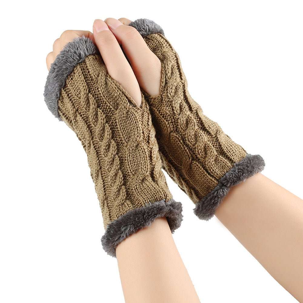 Winter Plush Gloves Twist Knitted Fingerless Fleece Gloves Women Warm Thickened Woolen Gloves - AMIR BAGS INDIA PRIVATE LIMITED