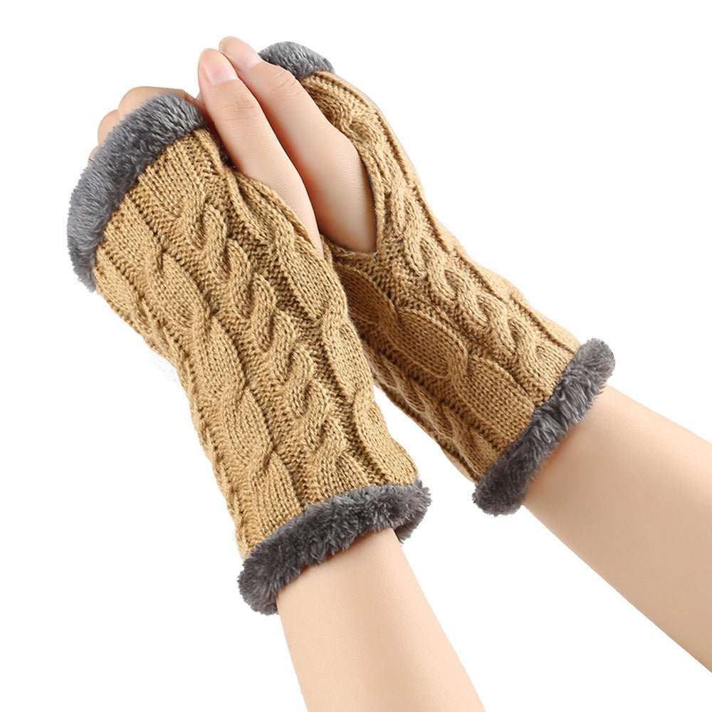 Winter Plush Gloves Twist Knitted Fingerless Fleece Gloves Women Warm Thickened Woolen Gloves - AMIR BAGS INDIA PRIVATE LIMITED
