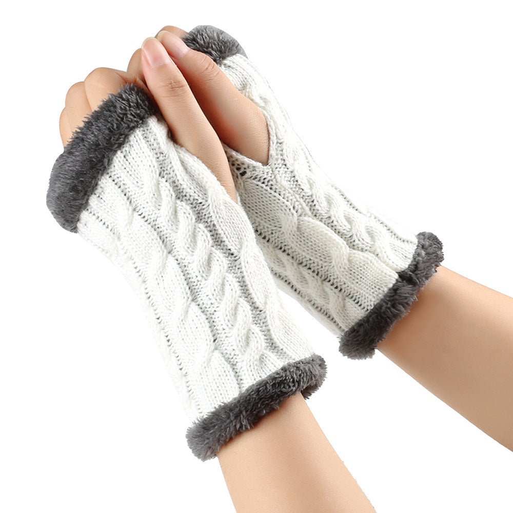 Winter Plush Gloves Twist Knitted Fingerless Fleece Gloves Women Warm Thickened Woolen Gloves - AMIR BAGS INDIA PRIVATE LIMITED
