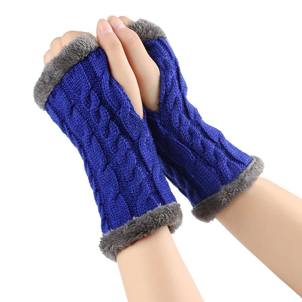 Winter Plush Gloves Twist Knitted Fingerless Fleece Gloves Women Warm Thickened Woolen Gloves - AMIR BAGS INDIA PRIVATE LIMITED