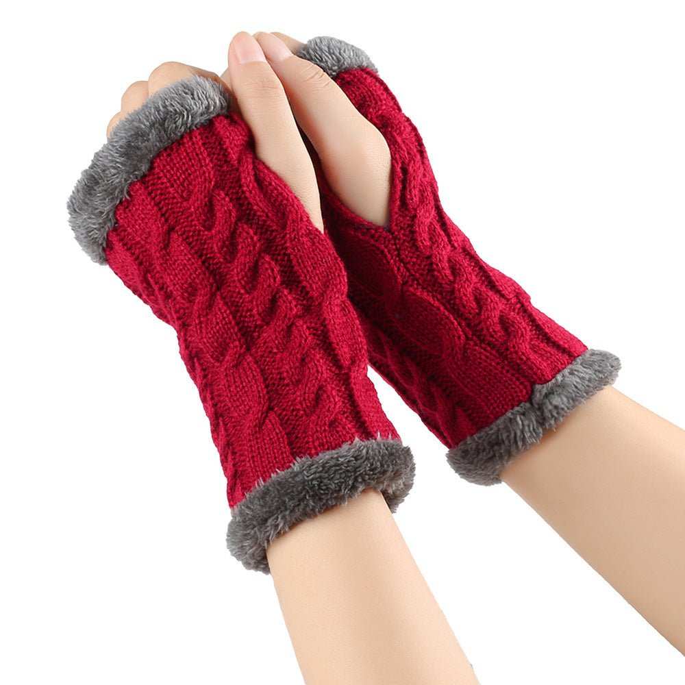 Winter Plush Gloves Twist Knitted Fingerless Fleece Gloves Women Warm Thickened Woolen Gloves - AMIR BAGS INDIA PRIVATE LIMITED