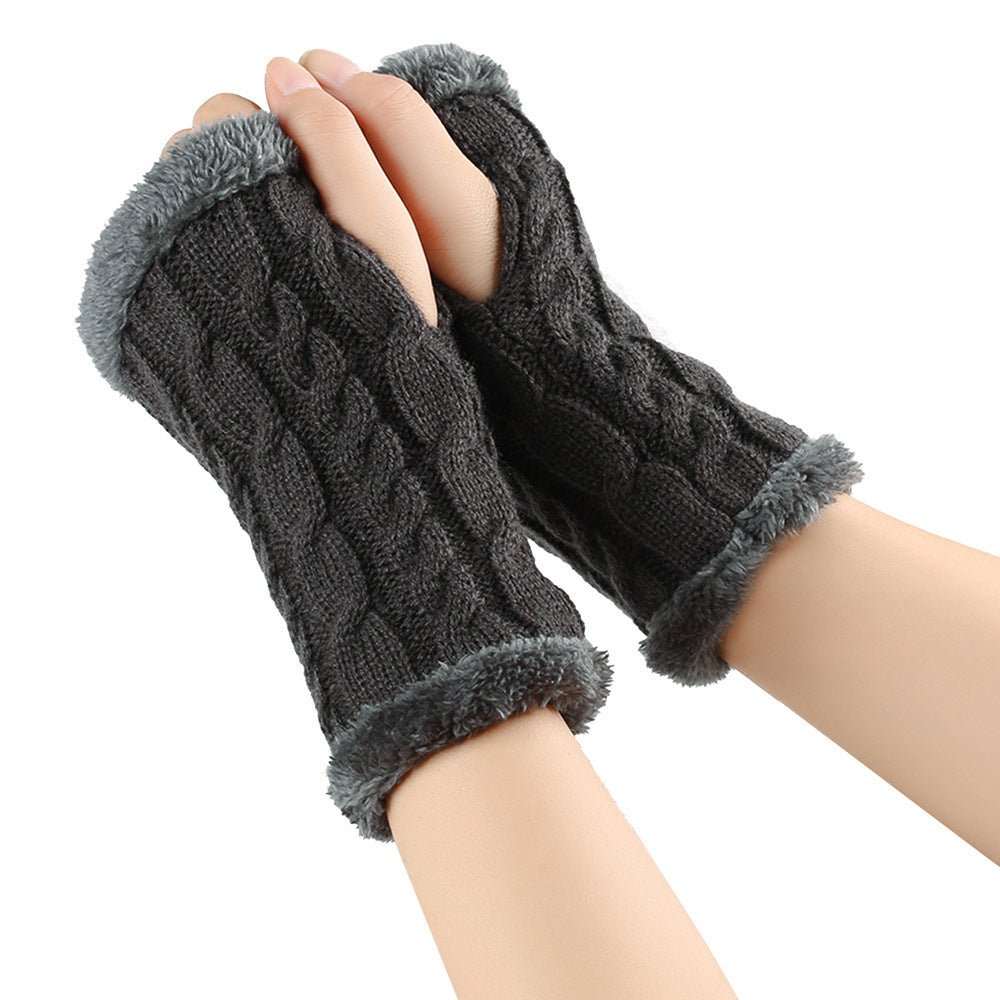 Winter Plush Gloves Twist Knitted Fingerless Fleece Gloves Women Warm Thickened Woolen Gloves - AMIR BAGS INDIA PRIVATE LIMITED