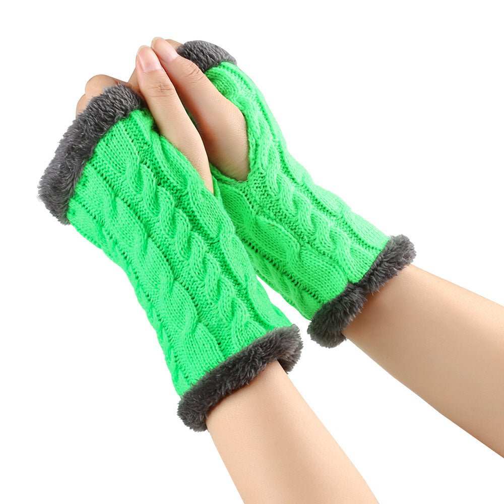 Winter Plush Gloves Twist Knitted Fingerless Fleece Gloves Women Warm Thickened Woolen Gloves - AMIR BAGS INDIA PRIVATE LIMITED