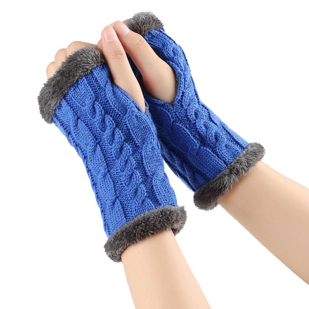 Winter Plush Gloves Twist Knitted Fingerless Fleece Gloves Women Warm Thickened Woolen Gloves - AMIR BAGS INDIA PRIVATE LIMITED
