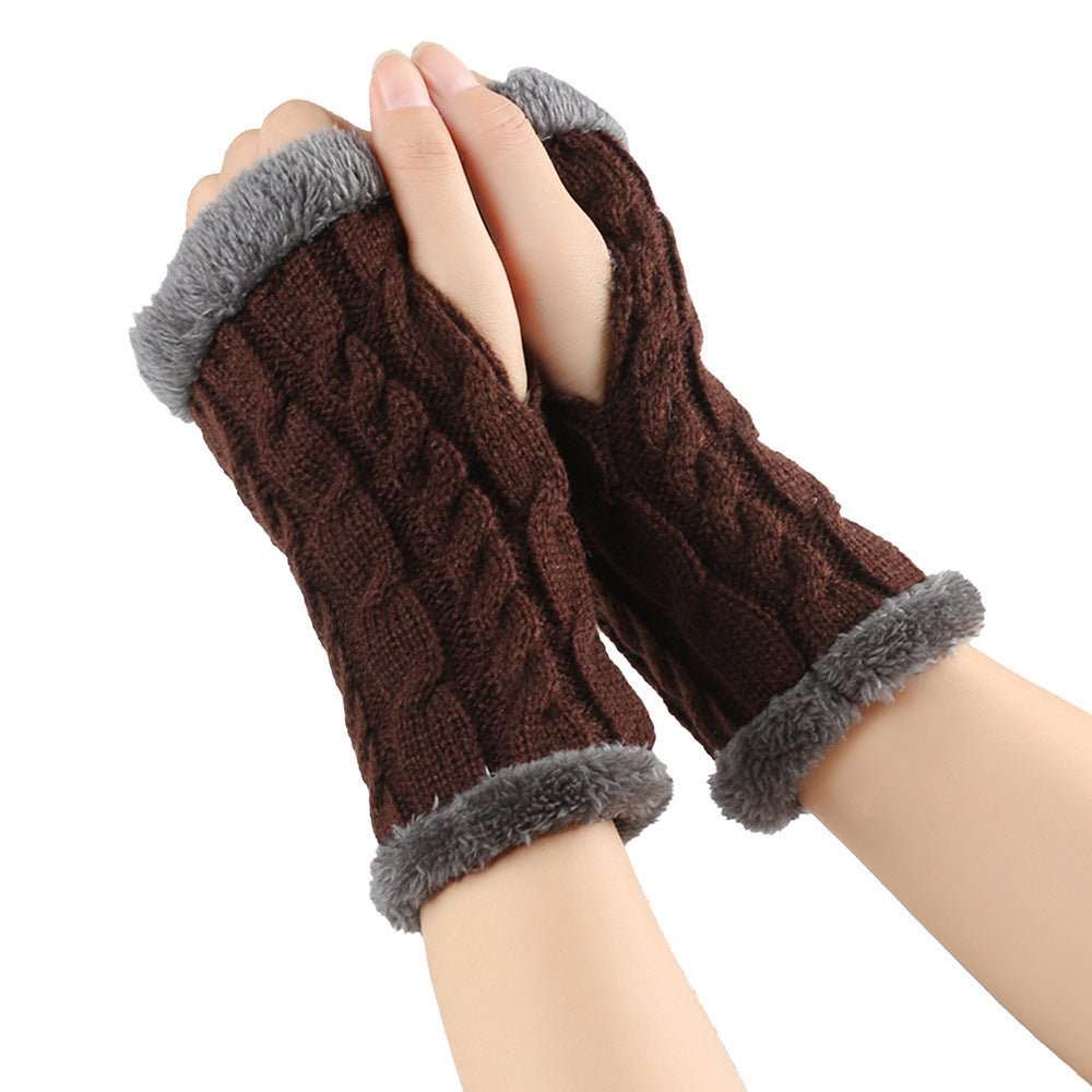 Winter Plush Gloves Twist Knitted Fingerless Fleece Gloves Women Warm Thickened Woolen Gloves - AMIR BAGS INDIA PRIVATE LIMITED
