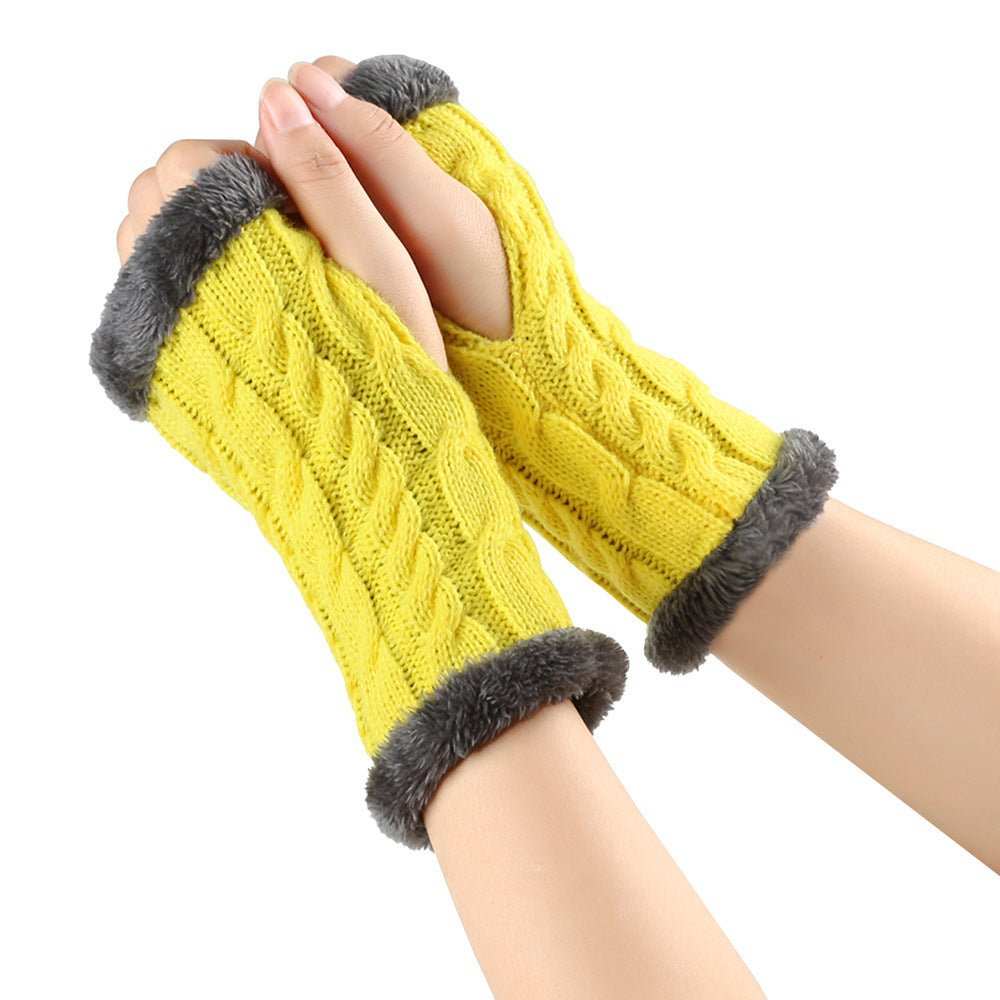 Winter Plush Gloves Twist Knitted Fingerless Fleece Gloves Women Warm Thickened Woolen Gloves - AMIR BAGS INDIA PRIVATE LIMITED