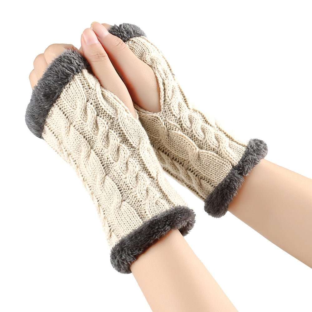 Winter Plush Gloves Twist Knitted Fingerless Fleece Gloves Women Warm Thickened Woolen Gloves - AMIR BAGS INDIA PRIVATE LIMITED