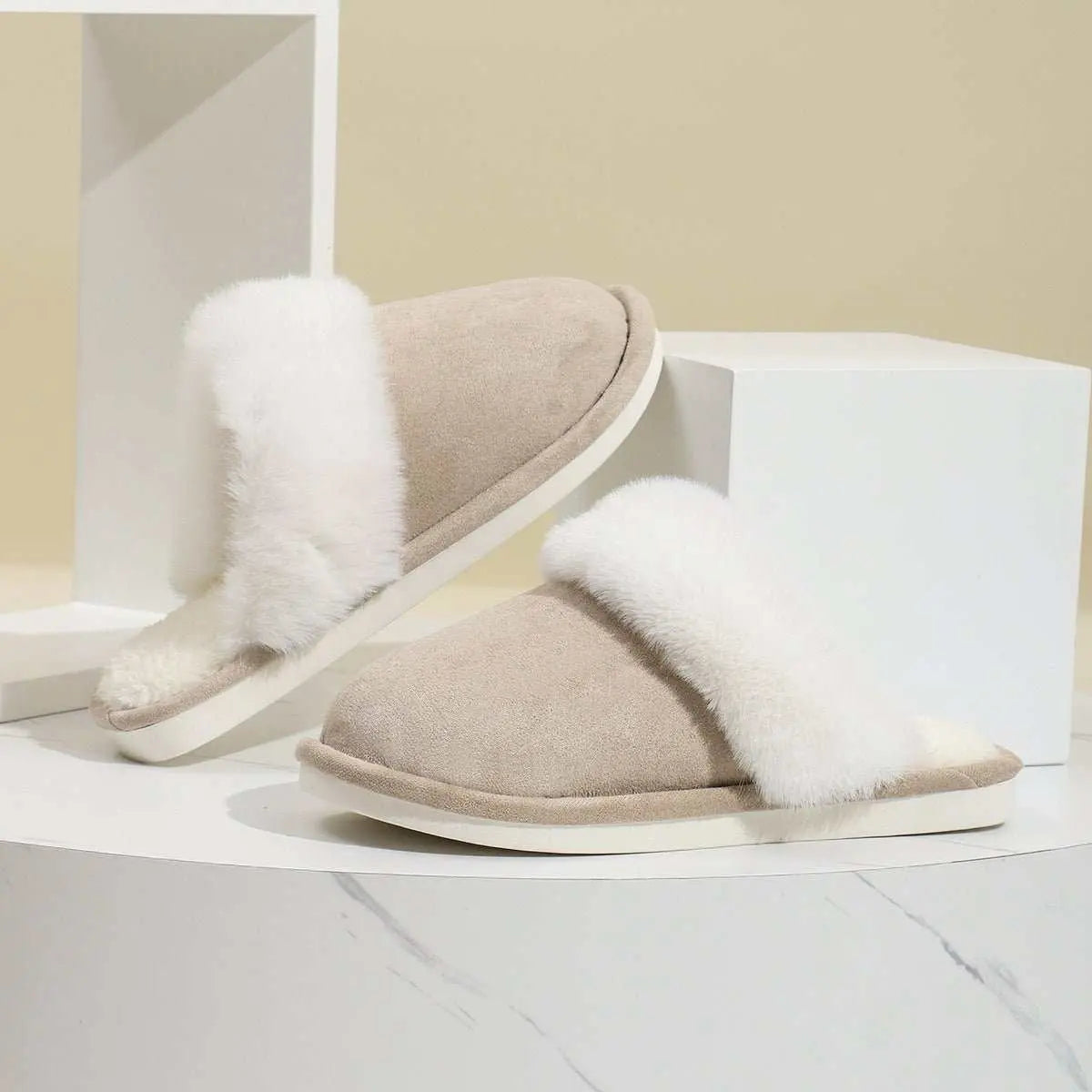 Winter Warm Plush Slippers Home Indoor Non - slip Bedroom Floor Soft Fuzzy Slipper For Couple Fashion Solid House Shoes - AMIR BAGS INDIA PRIVATE LIMITED