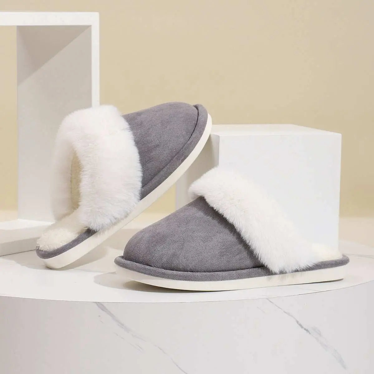 Winter Warm Plush Slippers Home Indoor Non - slip Bedroom Floor Soft Fuzzy Slipper For Couple Fashion Solid House Shoes - AMIR BAGS INDIA PRIVATE LIMITED
