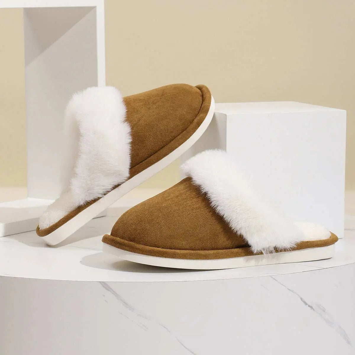 Winter Warm Plush Slippers Home Indoor Non - slip Bedroom Floor Soft Fuzzy Slipper For Couple Fashion Solid House Shoes - AMIR BAGS INDIA PRIVATE LIMITED