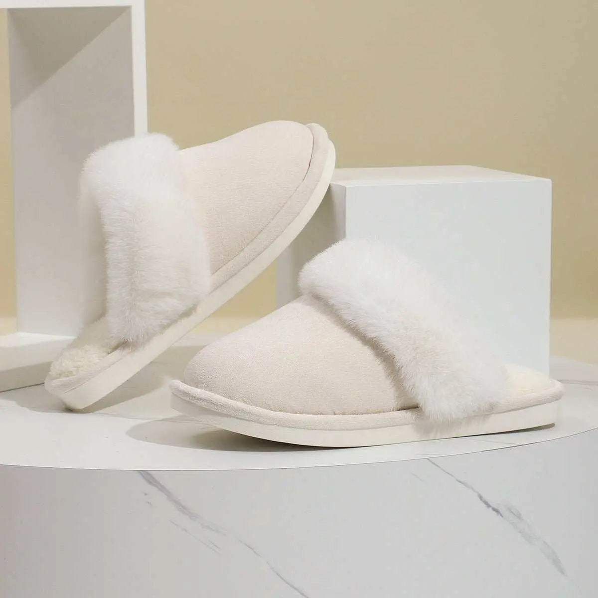 Winter Warm Plush Slippers Home Indoor Non - slip Bedroom Floor Soft Fuzzy Slipper For Couple Fashion Solid House Shoes - AMIR BAGS INDIA PRIVATE LIMITED