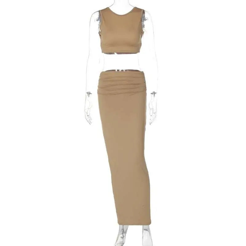 Women Tank Tops Long Skirts Party Dresses Two Piece Matching Sets Outfit 2025 Summer Clothes Slim Solid Color - AMIR BAGS INDIA PRIVATE LIMITED