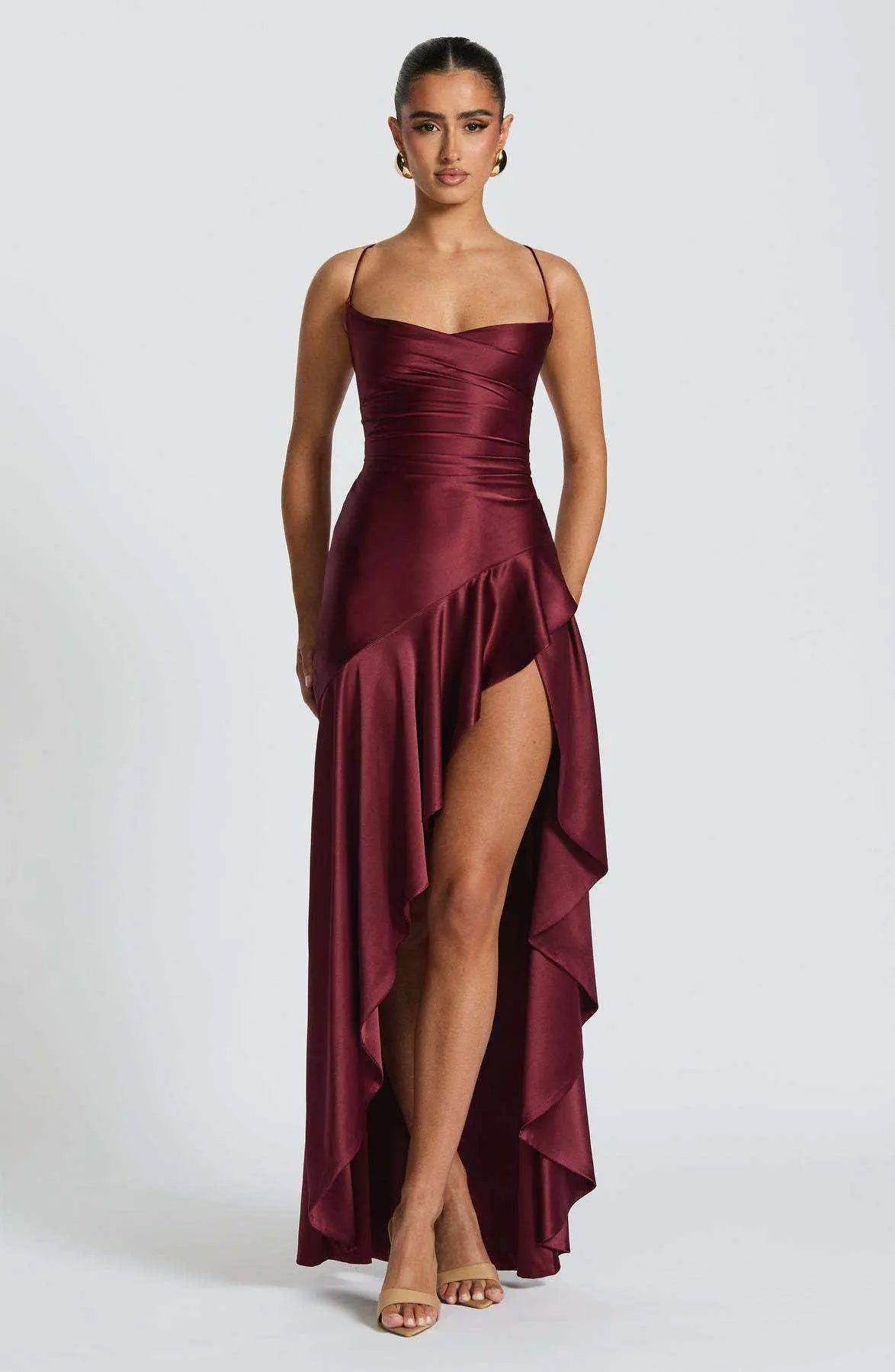 Women's Backless Ruffles Irregular Dress Summer Fashion Evening Party Club Split Suspender Maxi Dresses Clothing - AMIR BAGS INDIA PRIVATE LIMITED