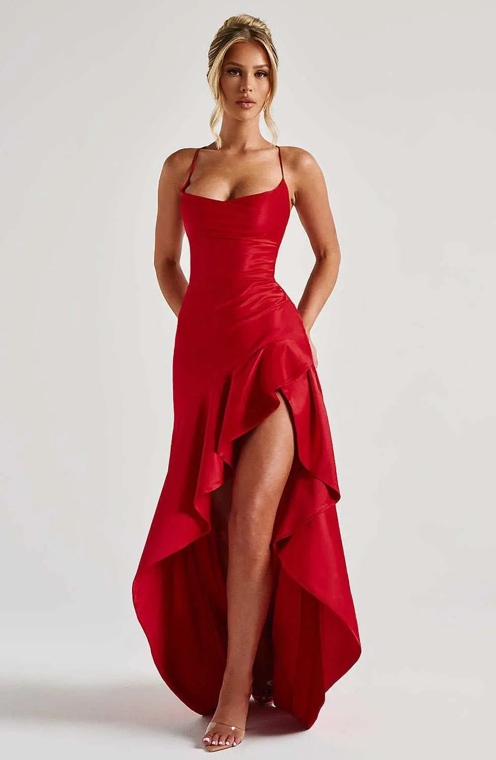 Women's Backless Ruffles Irregular Dress Summer Fashion Evening Party Club Split Suspender Maxi Dresses Clothing - AMIR BAGS INDIA PRIVATE LIMITED
