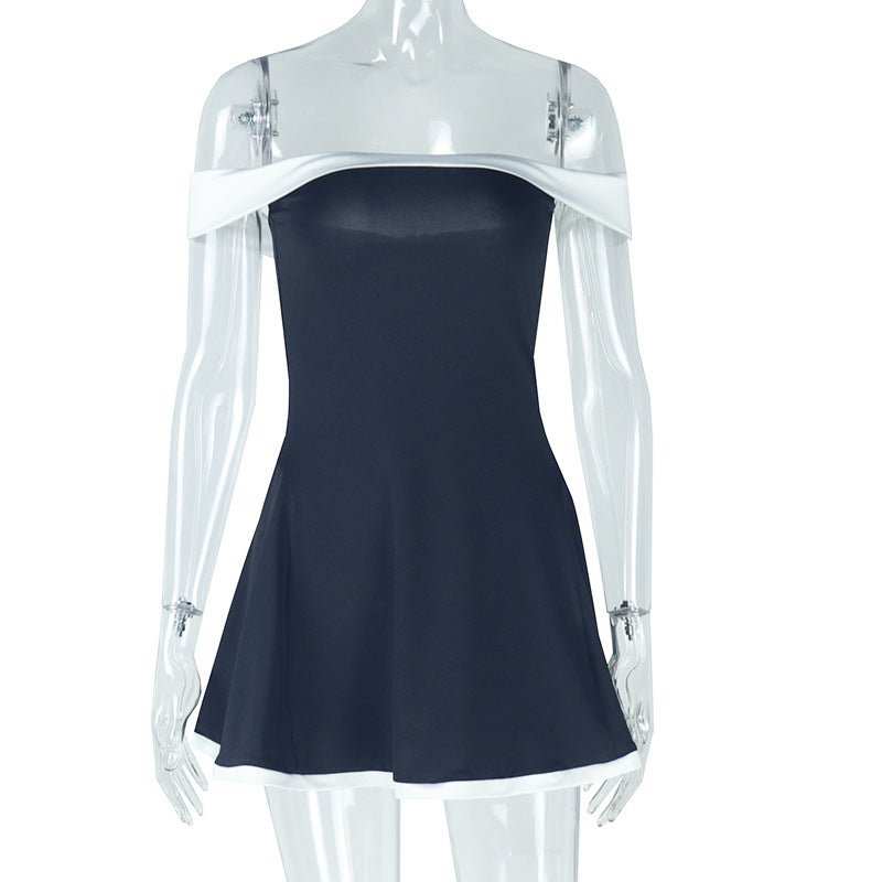Women's Black And White Patchwork Summer Dress Y2K Trend Slash Neck Backless Sweet Girl Chic Ruched Mini Bodycon Streetwear - AMIR BAGS INDIA PRIVATE LIMITED