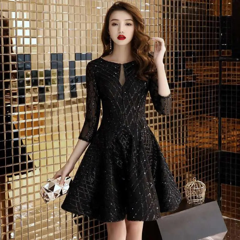 Women's Black Dinner Party Cocktail Party Birthday Party Dress Small Dress Short Socialite - AMIR BAGS INDIA PRIVATE LIMITED