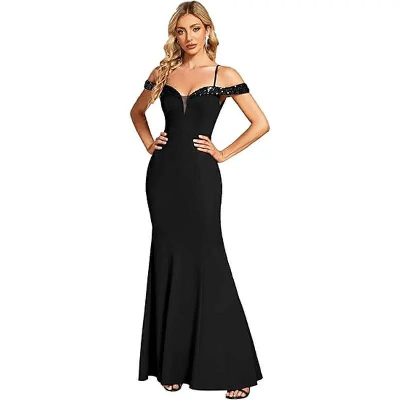Women's Clothing Off - neck Sling Evening Long Dress - AMIR BAGS INDIA PRIVATE LIMITED