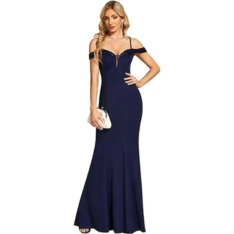 Women's Clothing Off - neck Sling Evening Long Dress - AMIR BAGS INDIA PRIVATE LIMITED