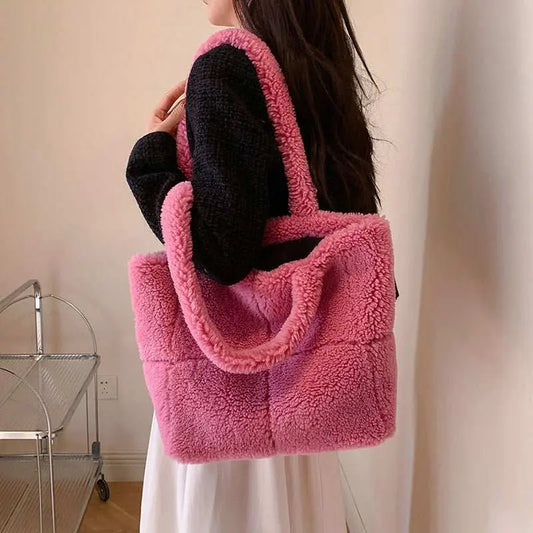 Women's Designer Luxury Plush Bag Winter Fashion Cute Tote Handbags Large Capacity Portable Single Shoulder Furry Bags - AMIR BAGS INDIA PRIVATE LIMITED