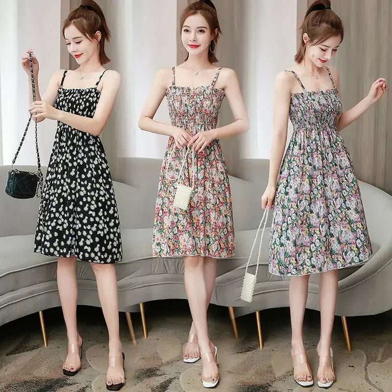 Women'S Dress Short Female Dresses Flower Floral Mini Sleeveless off Shoulder on Promotion Loose Harajuku Vintage Aesthetic Xxl - AMIR BAGS INDIA PRIVATE LIMITED