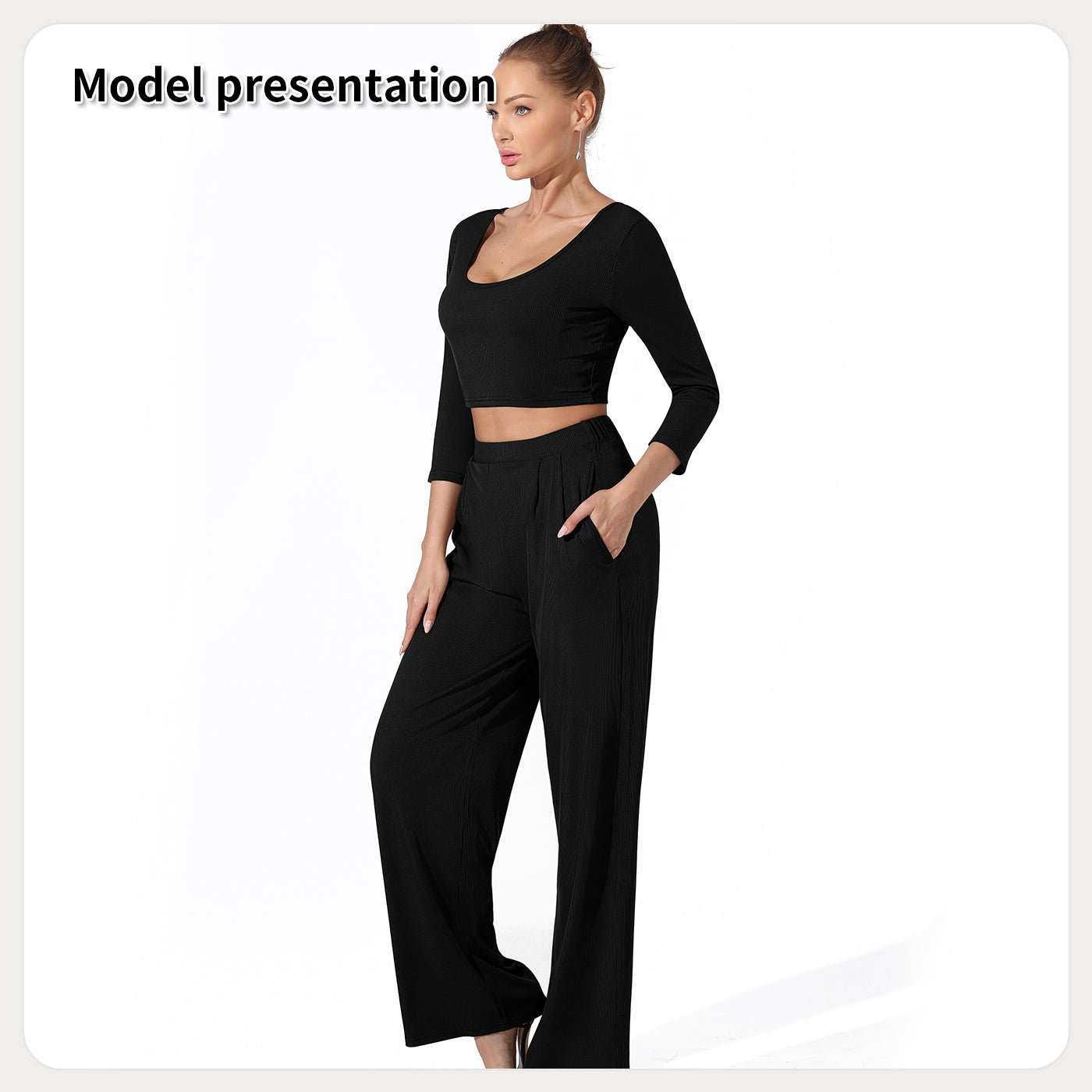 Women's Fashion Simple Solid Color Top Pants Set - AMIR BAGS INDIA PRIVATE LIMITED