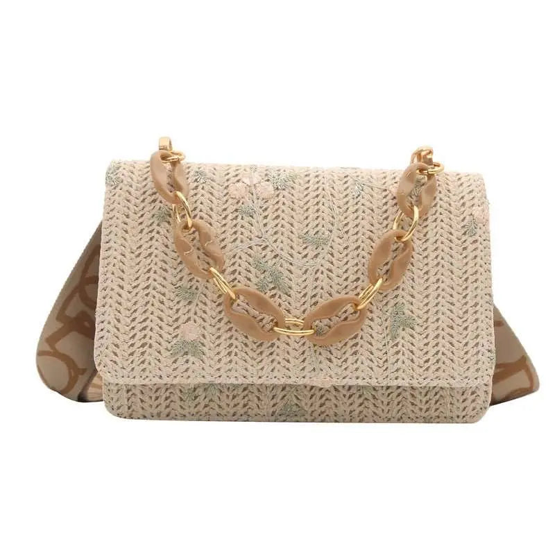 Women's Fashion Straw Small Square Bag Acrylic Chain - AMIR BAGS INDIA PRIVATE LIMITED
