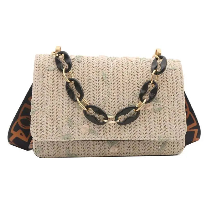 Women's Fashion Straw Small Square Bag Acrylic Chain - AMIR BAGS INDIA PRIVATE LIMITED