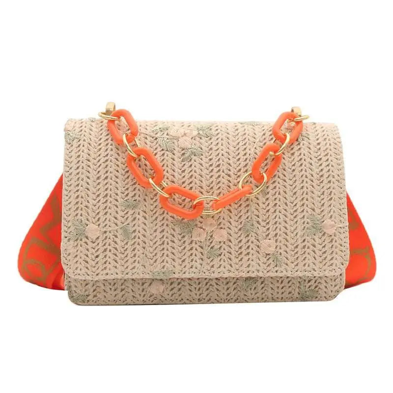 Women's Fashion Straw Small Square Bag Acrylic Chain - AMIR BAGS INDIA PRIVATE LIMITED