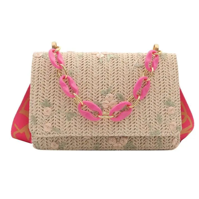 Women's Fashion Straw Small Square Bag Acrylic Chain - AMIR BAGS INDIA PRIVATE LIMITED