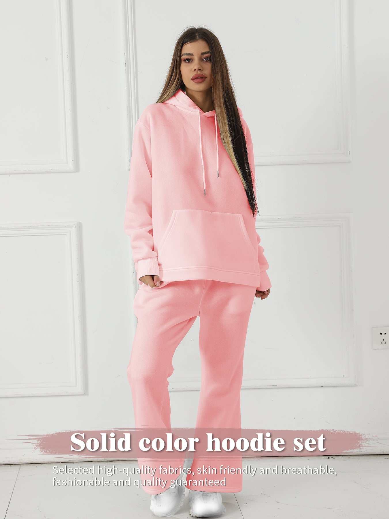 Women's Fashionable Casual Solid Color Long Sleeved Sweatshirt Set - AMIR BAGS INDIA PRIVATE LIMITED