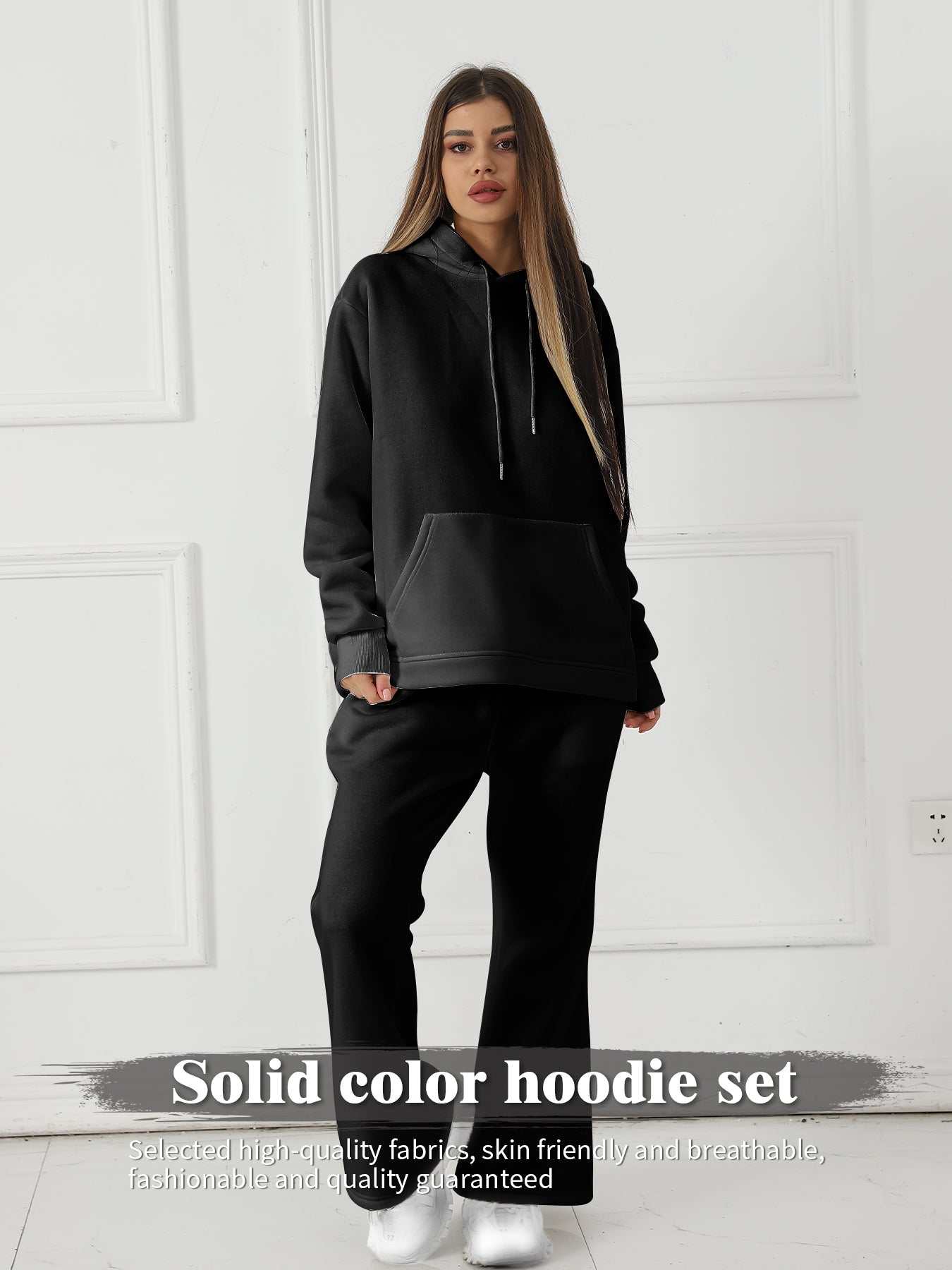 Women's Fashionable Casual Solid Color Long Sleeved Sweatshirt Set - AMIR BAGS INDIA PRIVATE LIMITED