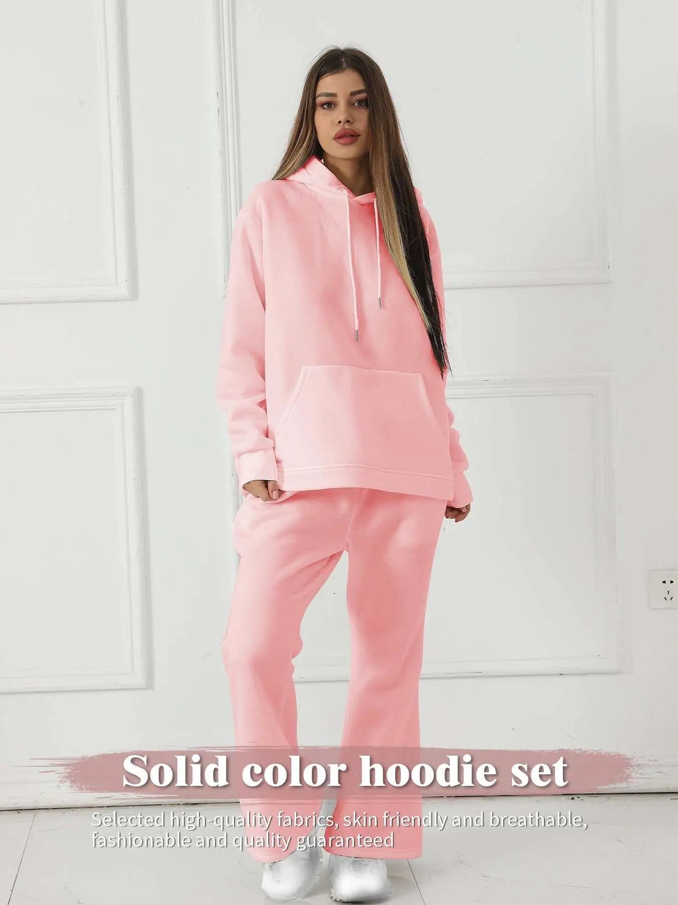 Women's Fashionable Casual Solid Color Long Sleeved Sweatshirt Set - AMIR BAGS INDIA PRIVATE LIMITED
