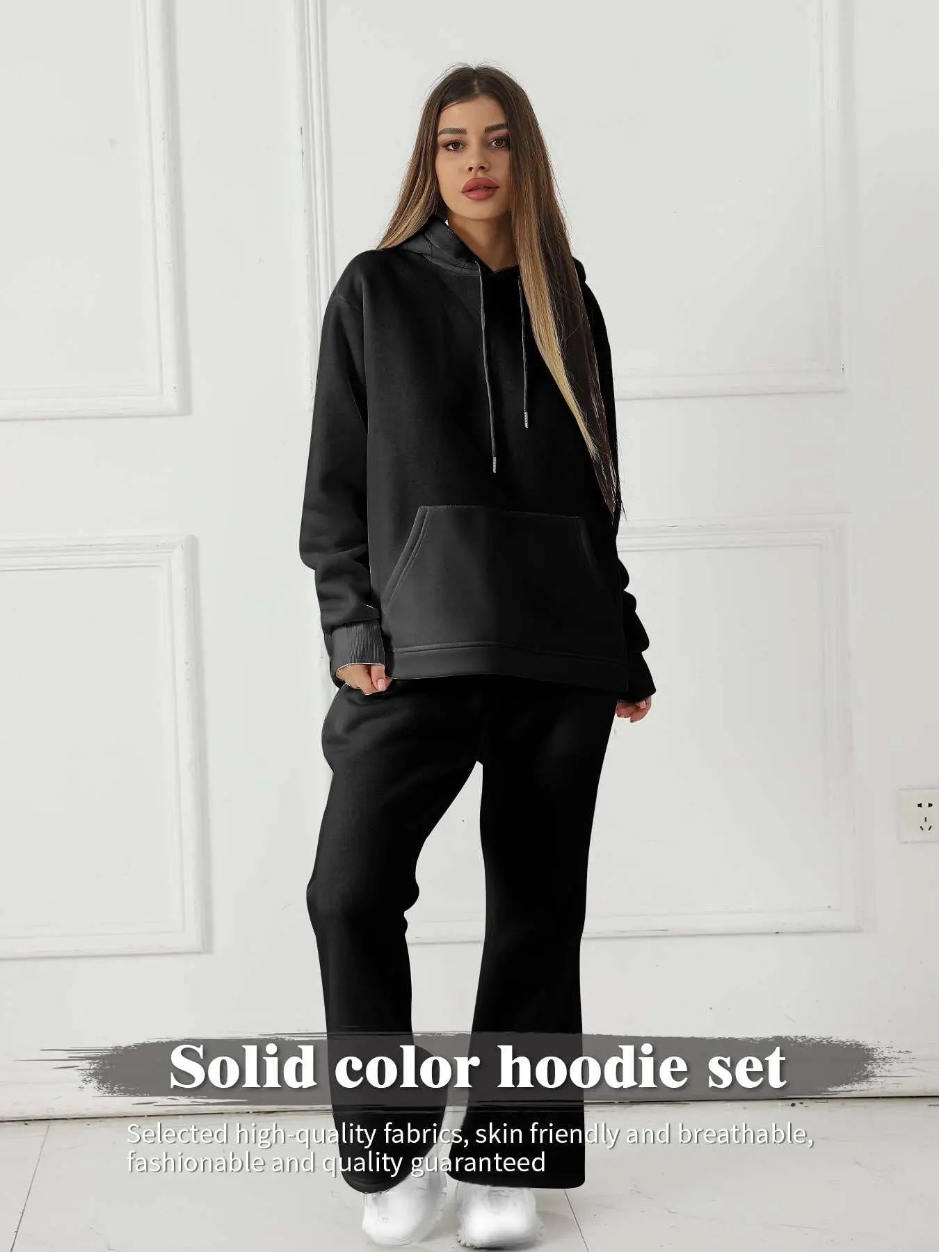 Women's Fashionable Casual Solid Color Long Sleeved Sweatshirt Set - AMIR BAGS INDIA PRIVATE LIMITED