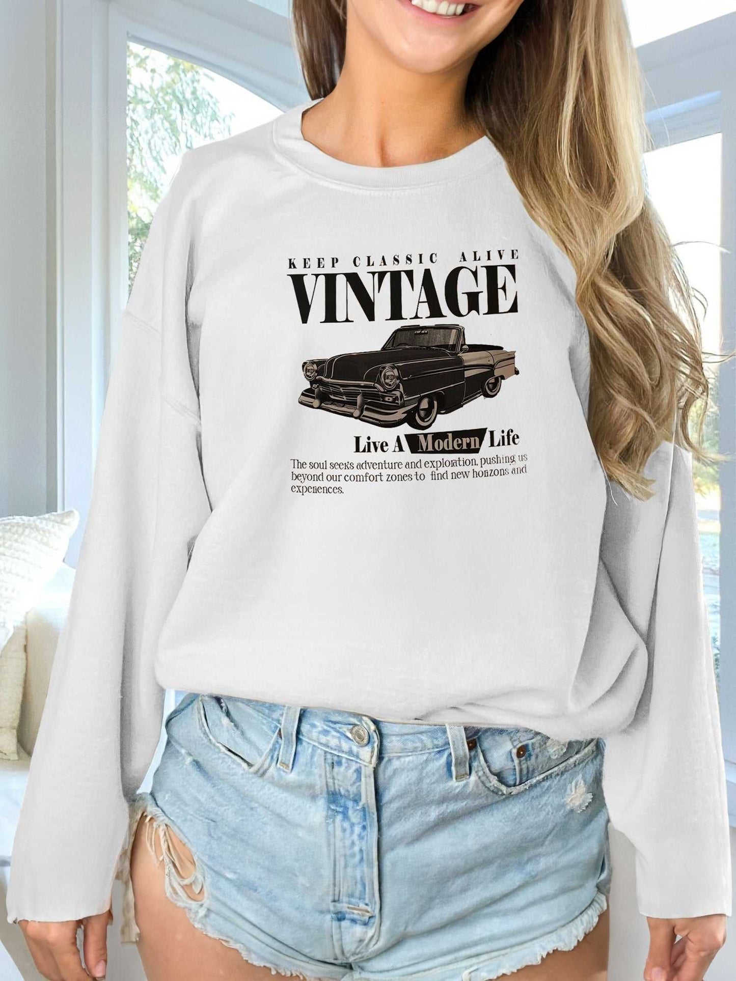 Women's Fashionable Solid Color Printed Long Sleeved Sweatshirt - AMIR BAGS INDIA PRIVATE LIMITED