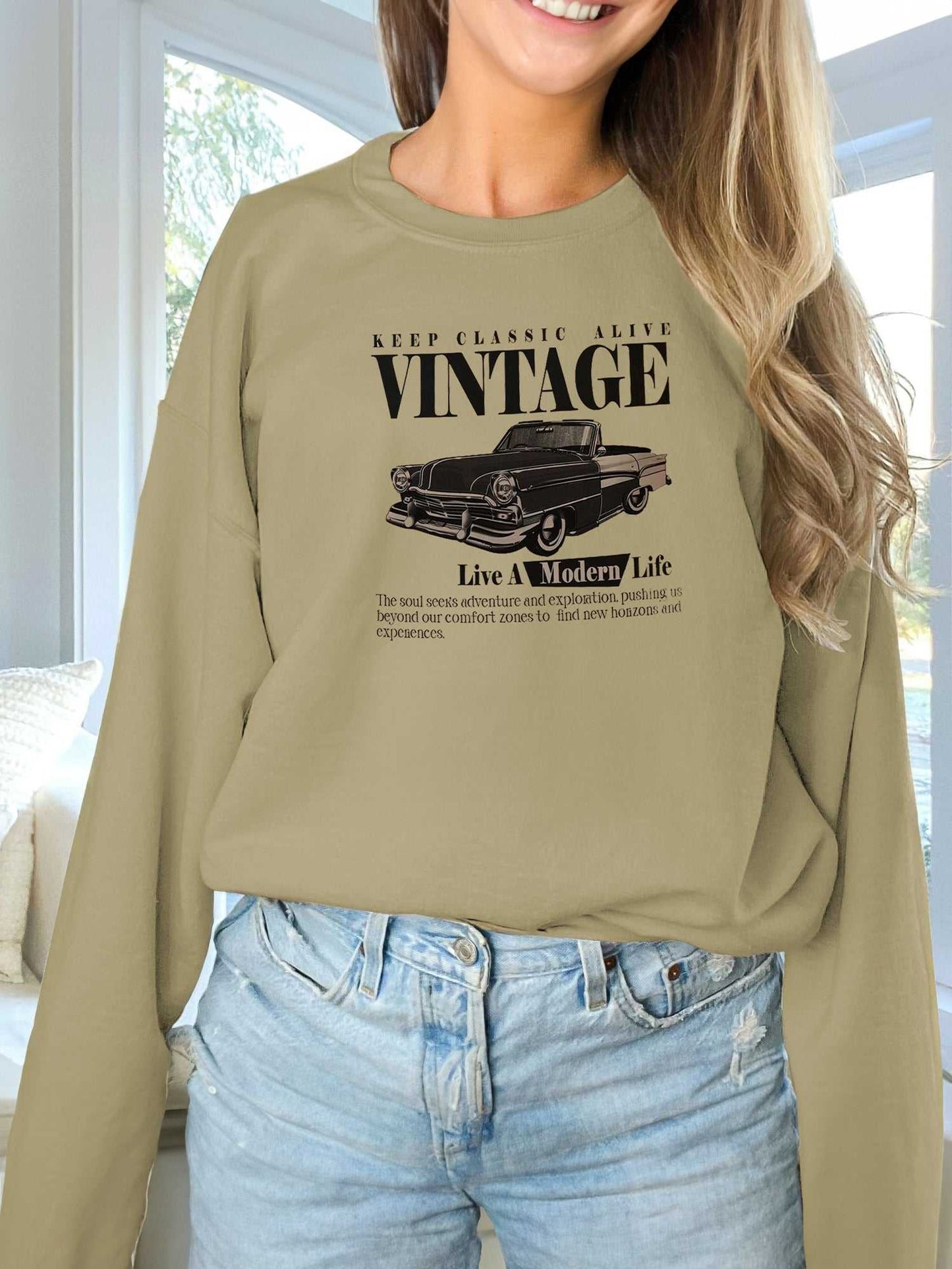 Women's Fashionable Solid Color Printed Long Sleeved Sweatshirt - AMIR BAGS INDIA PRIVATE LIMITED